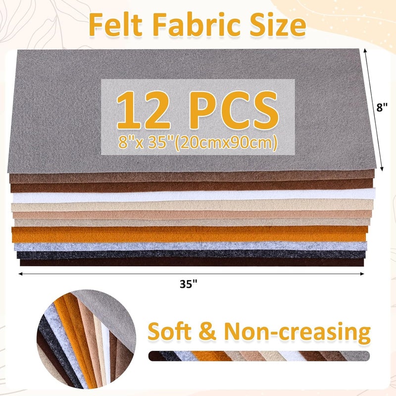 MITINU 12 Rolls 8"x35" 1.4mm Thick Soft Felt Fabric Sheet 12 Assorted Brown Series Colors Felt Pack Pastel Felt Sheets for DIY Craft Sewing Squares Nonwoven Patchwork - Image 3
